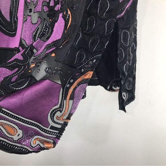 DEX Black Purple Paisley Pattern Semi Sheer Kimono Duster Tunic Cardigan - Picture 12 of 16